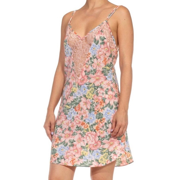 Victoria's Secret Other - VINTAGE Victoria’s Secret Gold Label Multi Floral Print Slip Dress Lace